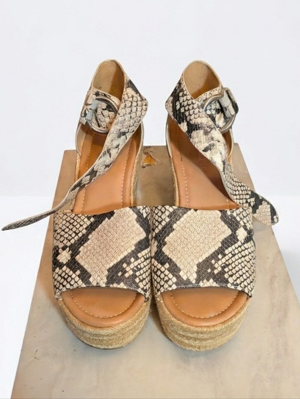 Nine West Snakeskin Espadrille Wedge Sandals Platform Size 8M